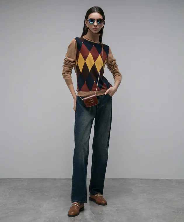 Ballantyne Brown cashmere turtleneck with a geometric pattern