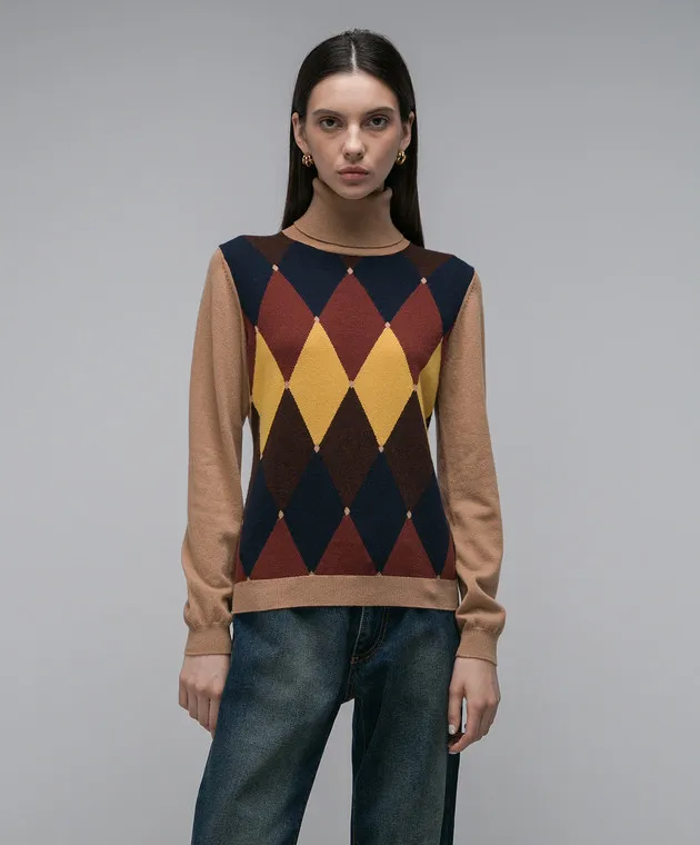 Ballantyne Brown cashmere turtleneck with a geometric pattern