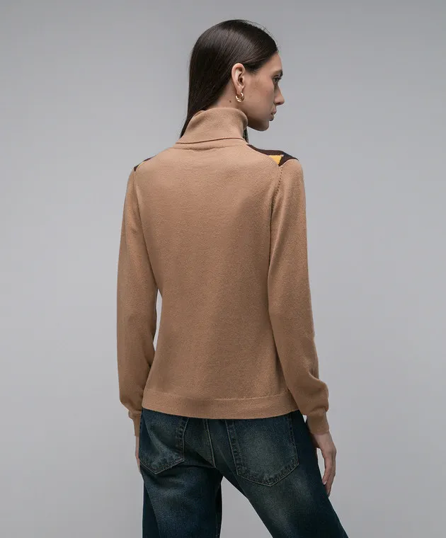 Ballantyne Brown cashmere turtleneck with a geometric pattern