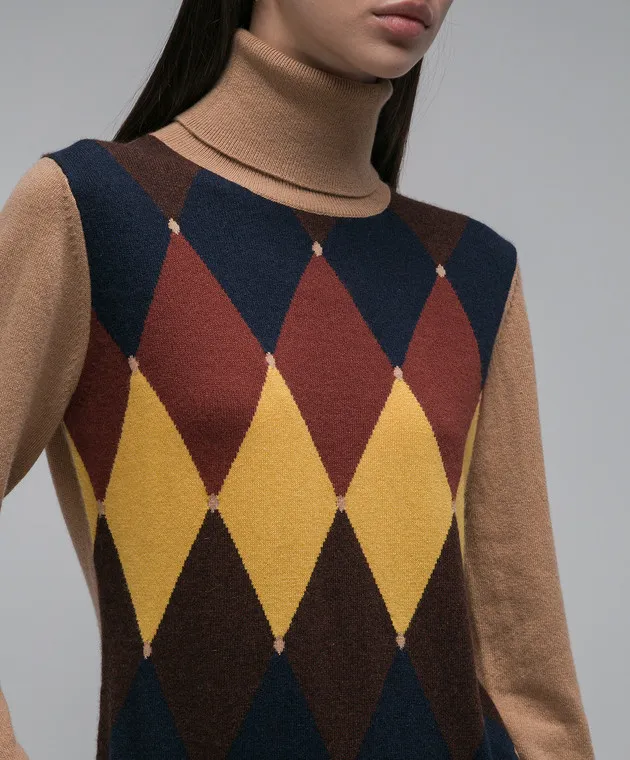 Ballantyne Brown cashmere turtleneck with a geometric pattern