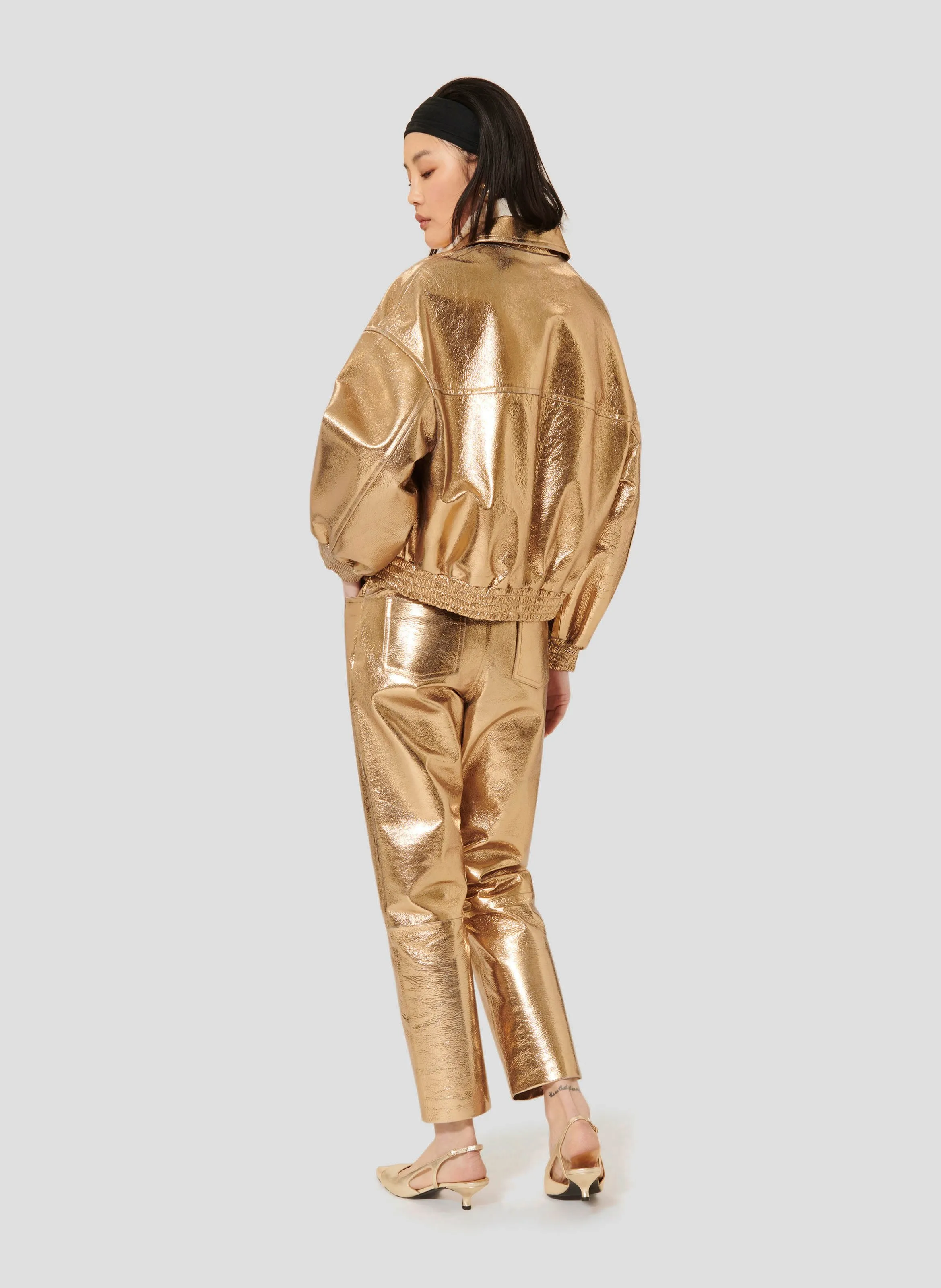 BIBBA  CHAQUETA OVERSIZE DE CUERO METALIZADO EN DORADO