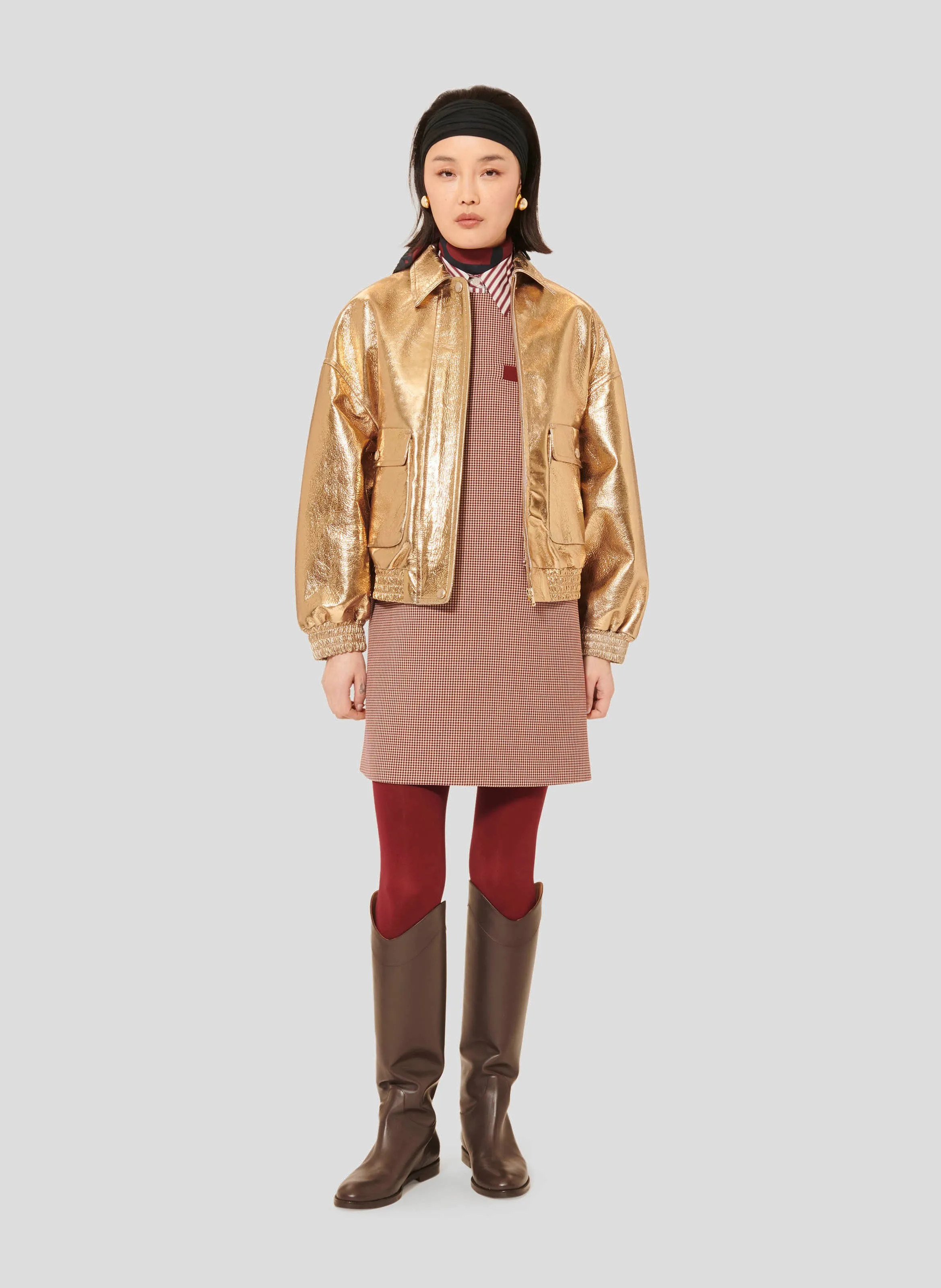 BIBBA  CHAQUETA OVERSIZE DE CUERO METALIZADO EN DORADO