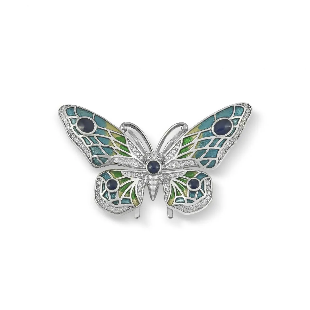 Broche de plata diseo mariposa con piedras de colores