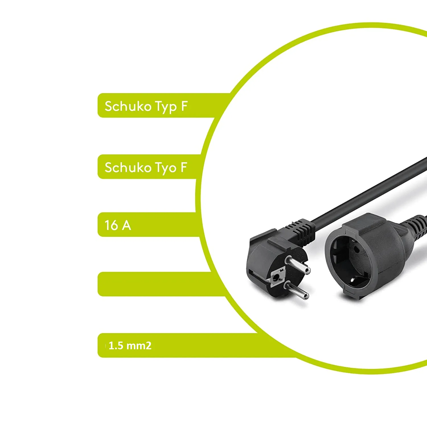 Cable De Alimentacion Alargador Schuko Macho A Hembra 3 M Negro