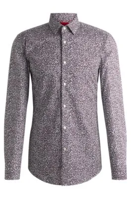 Camisa slim fit de lona de algodón con microestampado