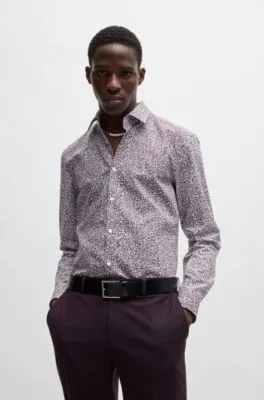 Camisa slim fit de lona de algodón con microestampado