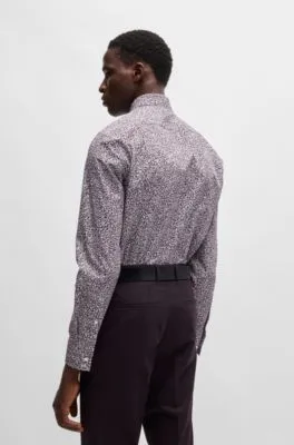 Camisa slim fit de lona de algodón con microestampado