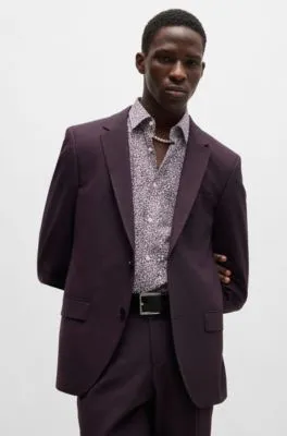 Camisa slim fit de lona de algodón con microestampado
