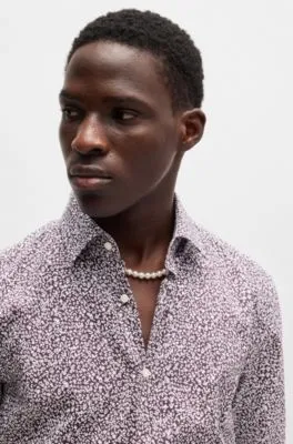 Camisa slim fit de lona de algodón con microestampado