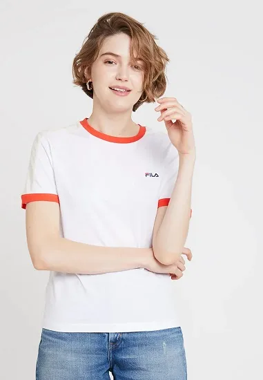 Camiseta manga corta FILA chica Noreen Ref. 687051 Blanca bandas mangas beig