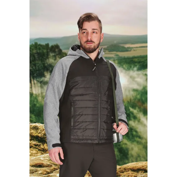 Chaqueta softshell acolchada con diseño bicolor en gris y negro, con capucha VALENTO BERING