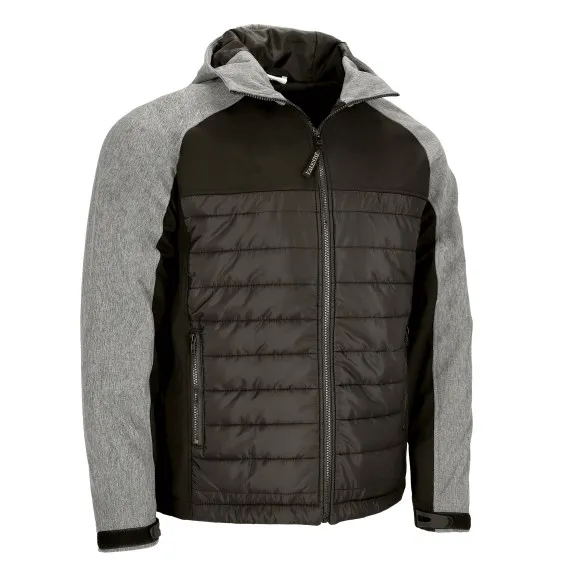 Chaqueta softshell acolchada con diseño bicolor en gris y negro, con capucha VALENTO BERING