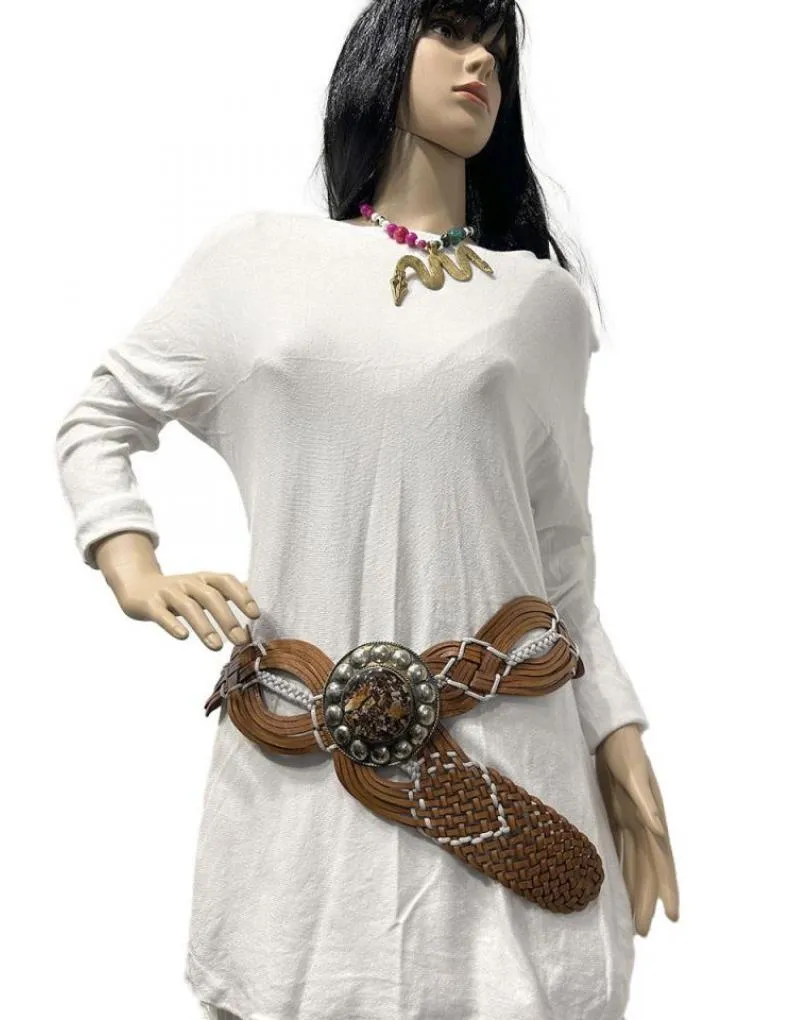 CINTURONES MUJER PIEL CUERO MARRON Y BLANCO ANCHOS PARA LA CADERA