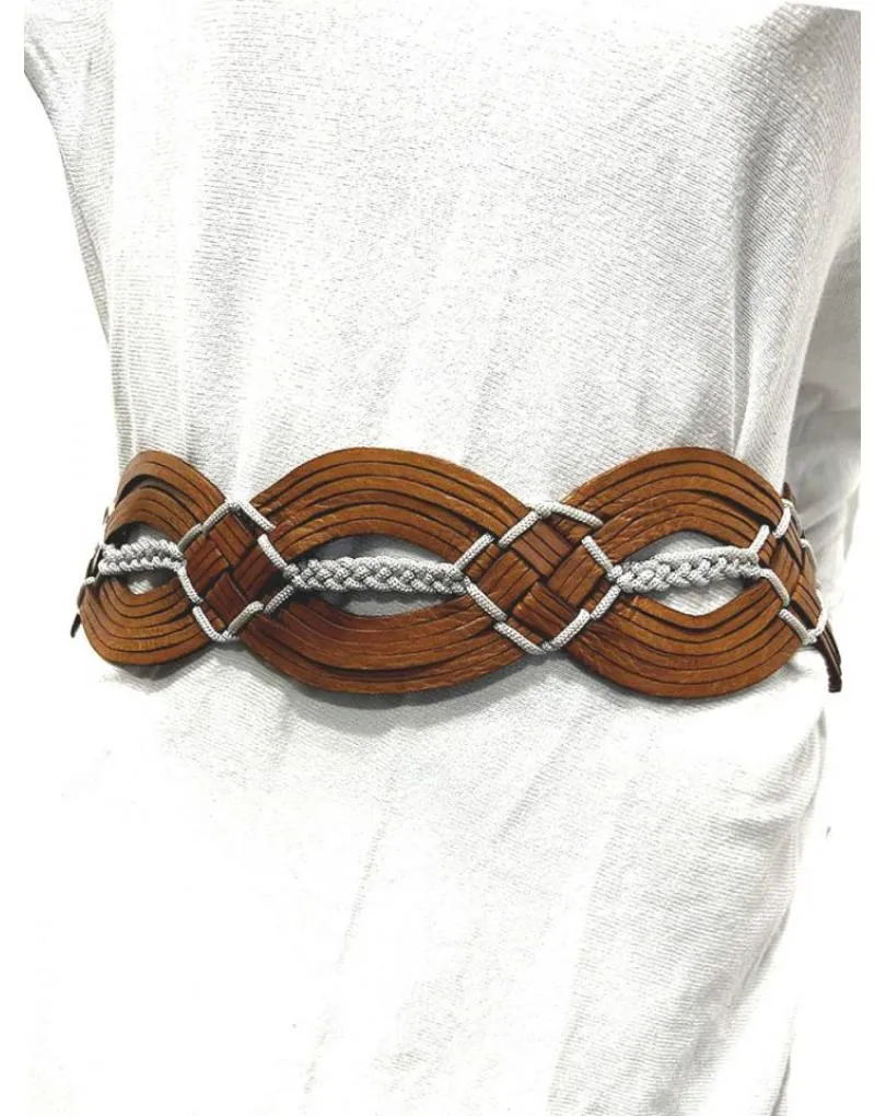 CINTURONES MUJER PIEL CUERO MARRON Y BLANCO ANCHOS PARA LA CADERA