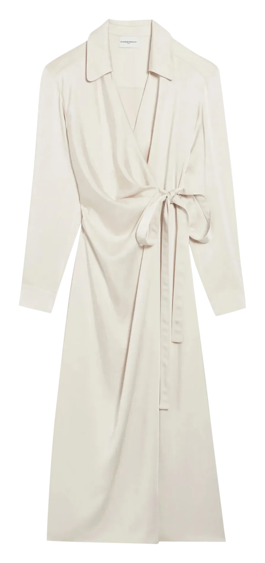 CLAUDIE PIERLOT Vestido midi cruzado efecto satinado en beige