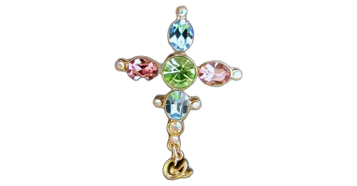 Colgante de cruz y broche Christian Lacroix en color plateado con piedras de cristal collar Plata 