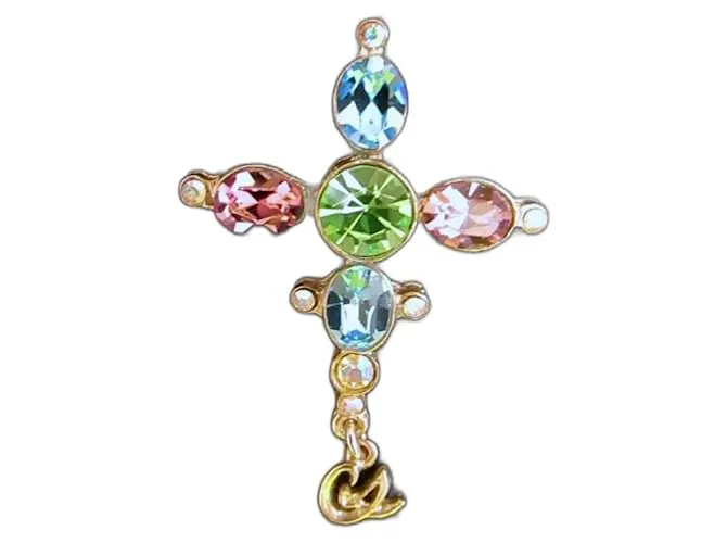 Colgante de cruz y broche Christian Lacroix en color plateado con piedras de cristal collar Plata 