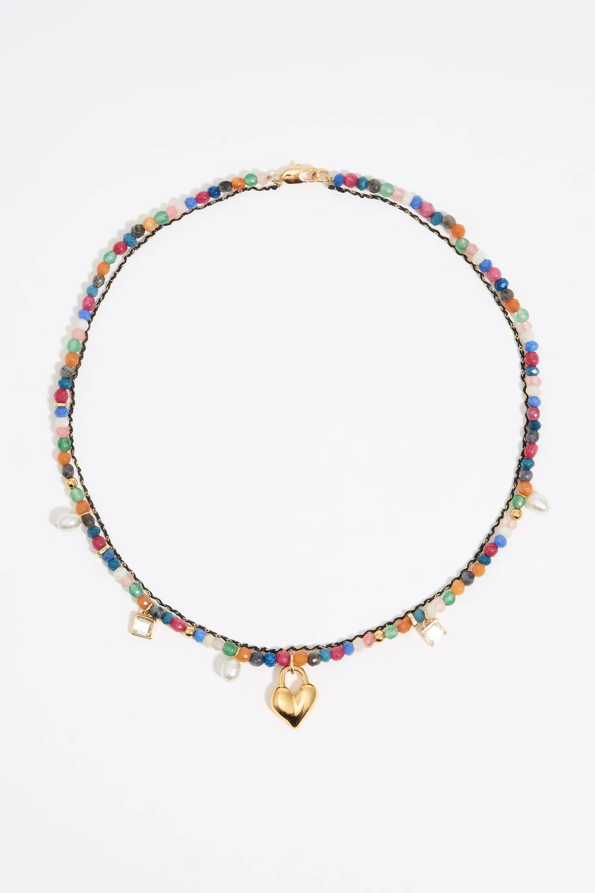 Collar doble corazón y piedras multicolores