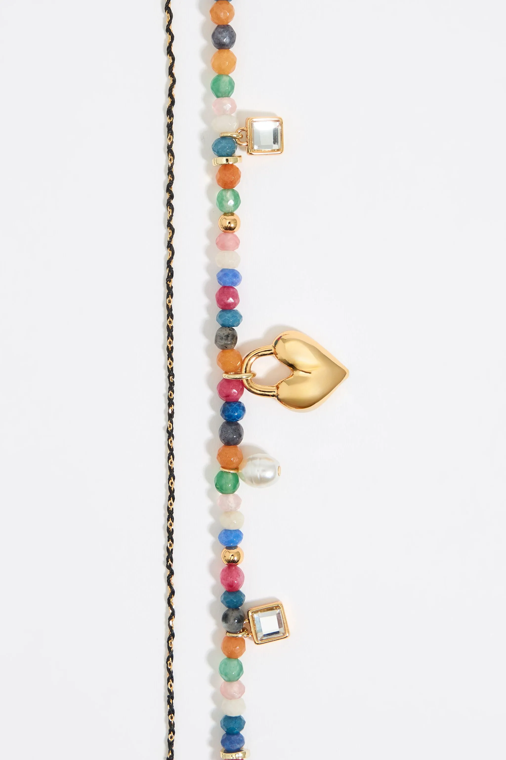 Collar doble corazón y piedras multicolores
