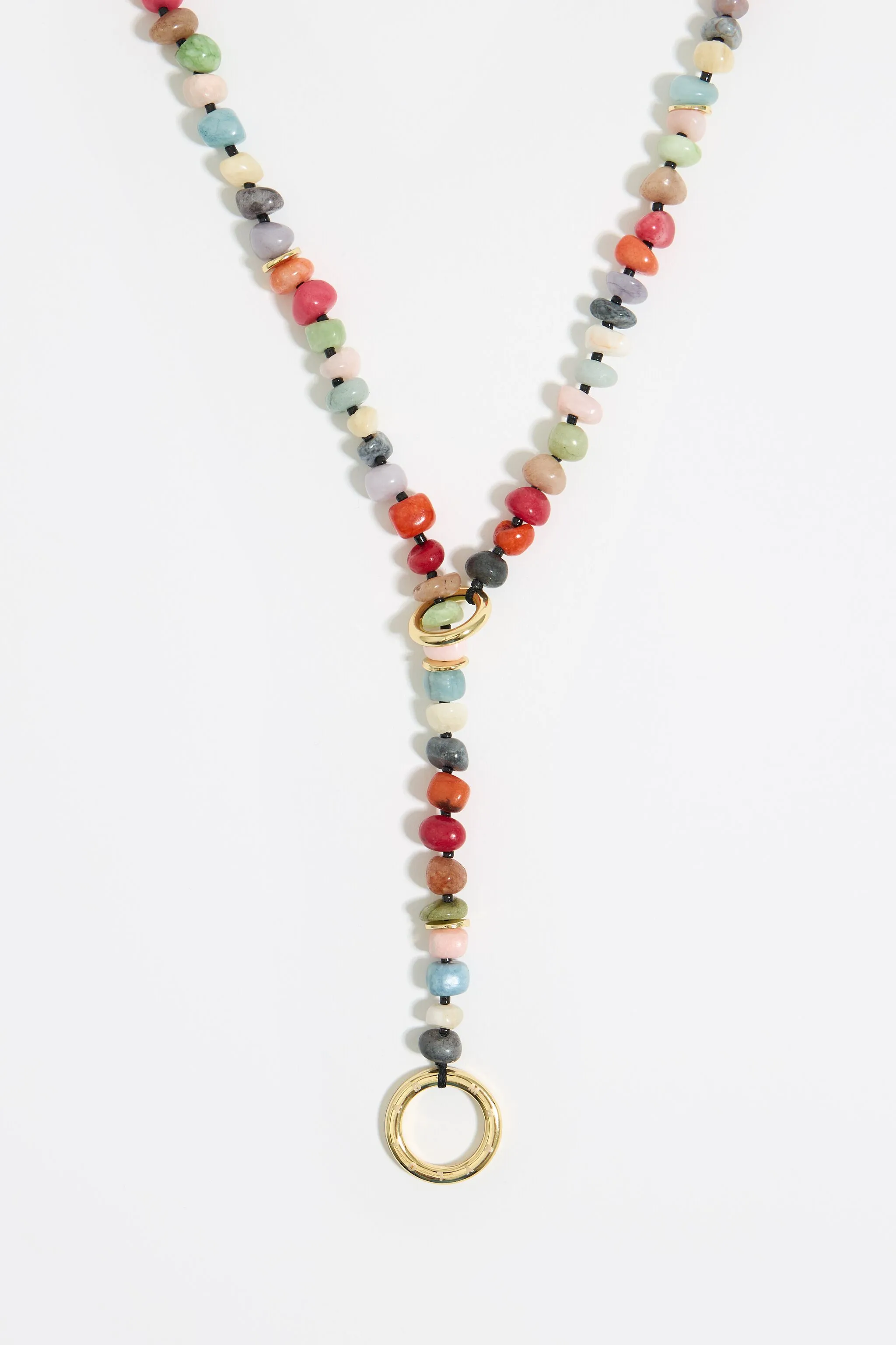 Collar largo piedras multicolores dorado
