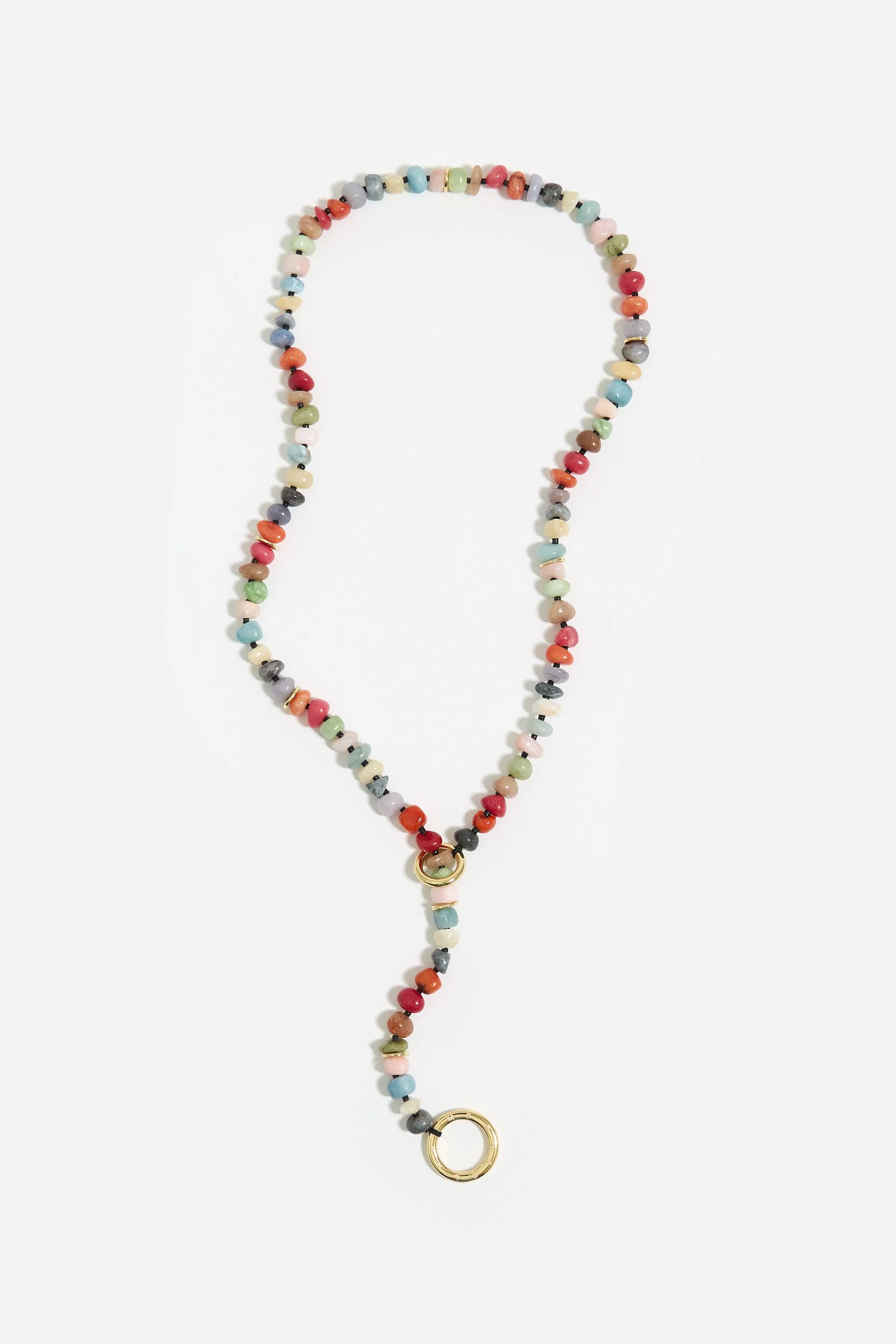 Collar largo piedras multicolores dorado
