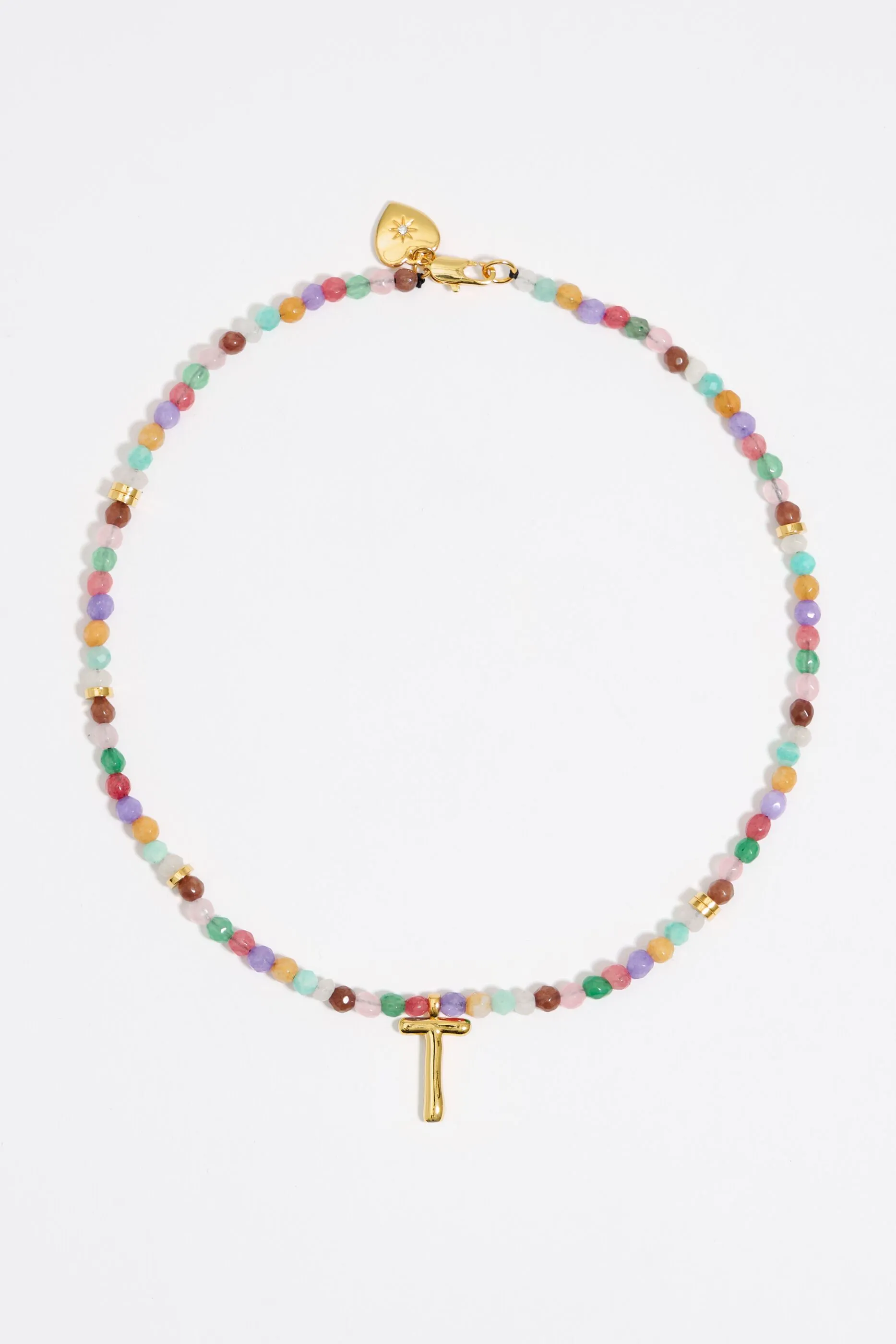 Collar letra T piedras multicolores
