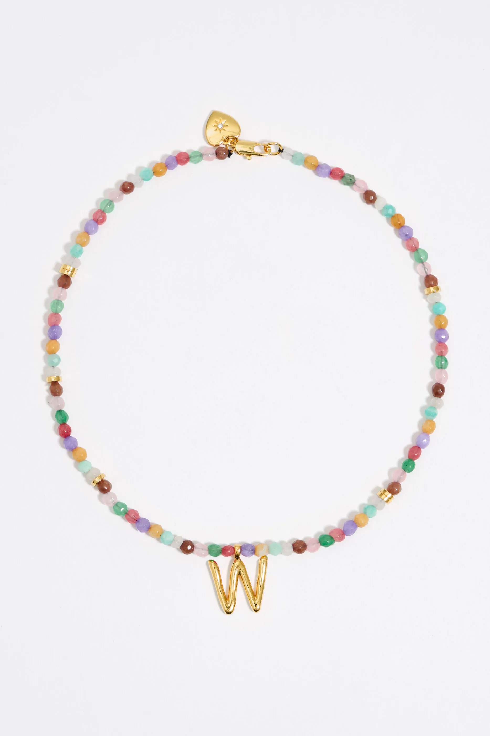 Collar letra W piedras multicolores