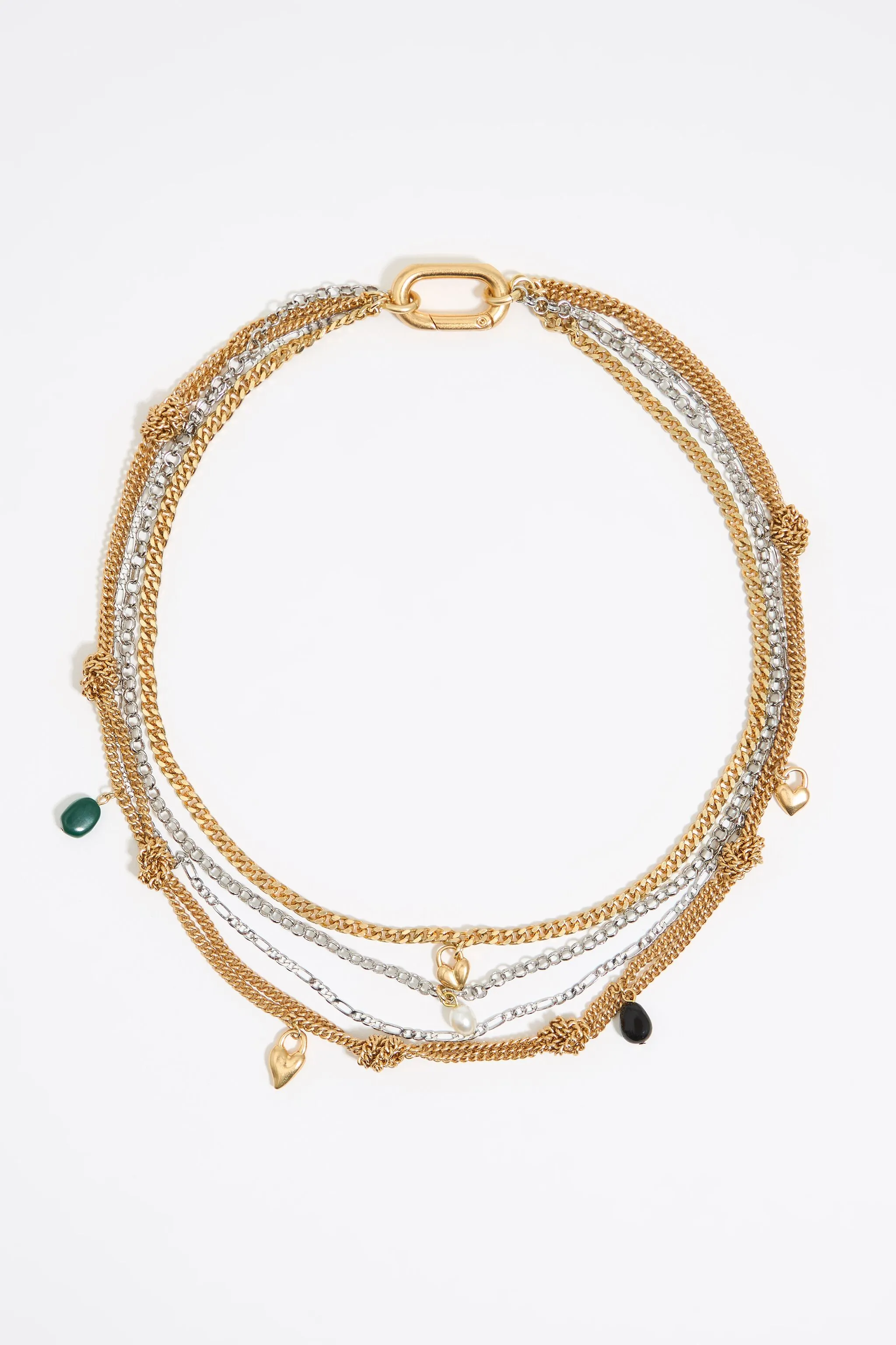 Collar multicadenas corazones y piedras
