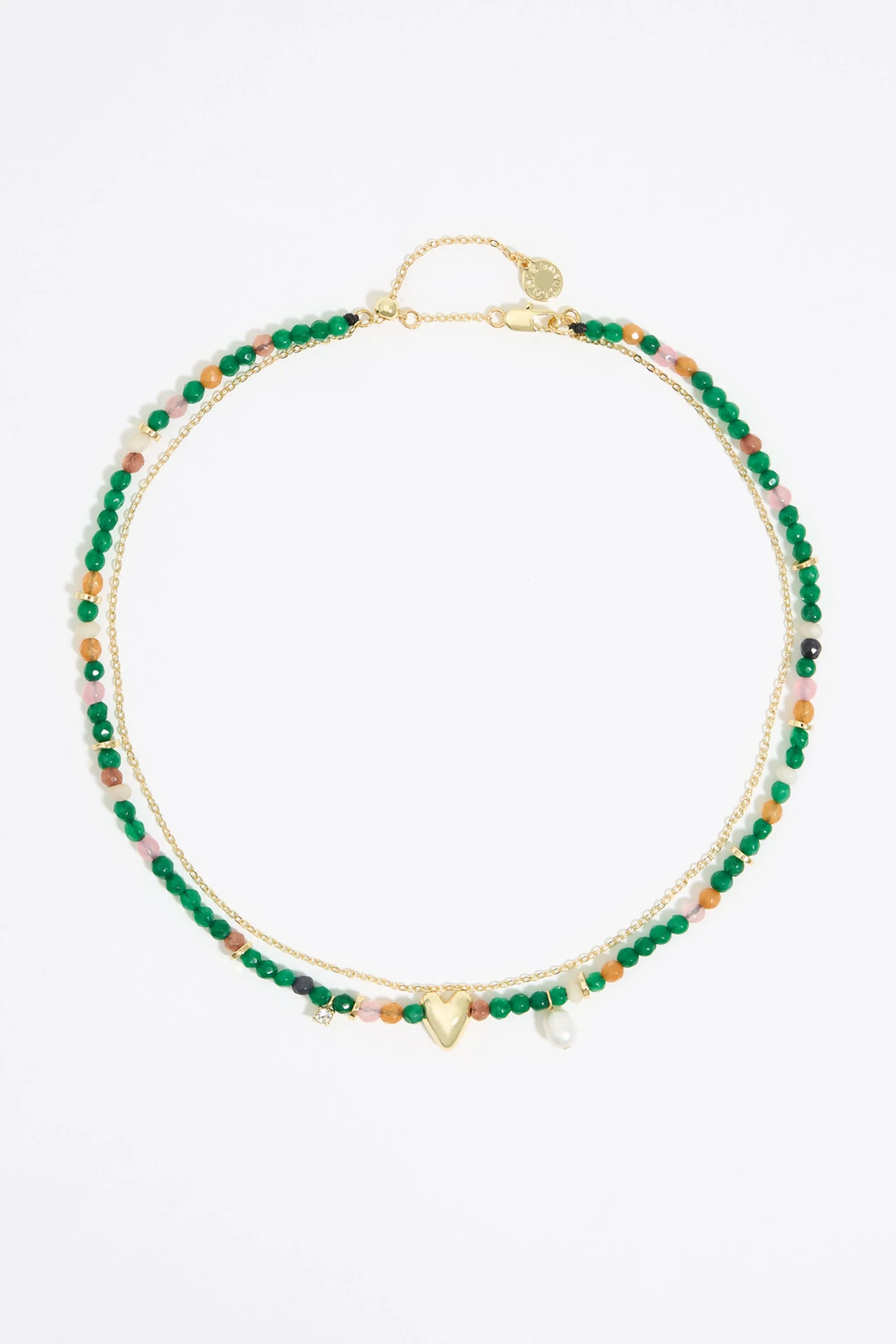 Collar piedras verdes y corazón dorado