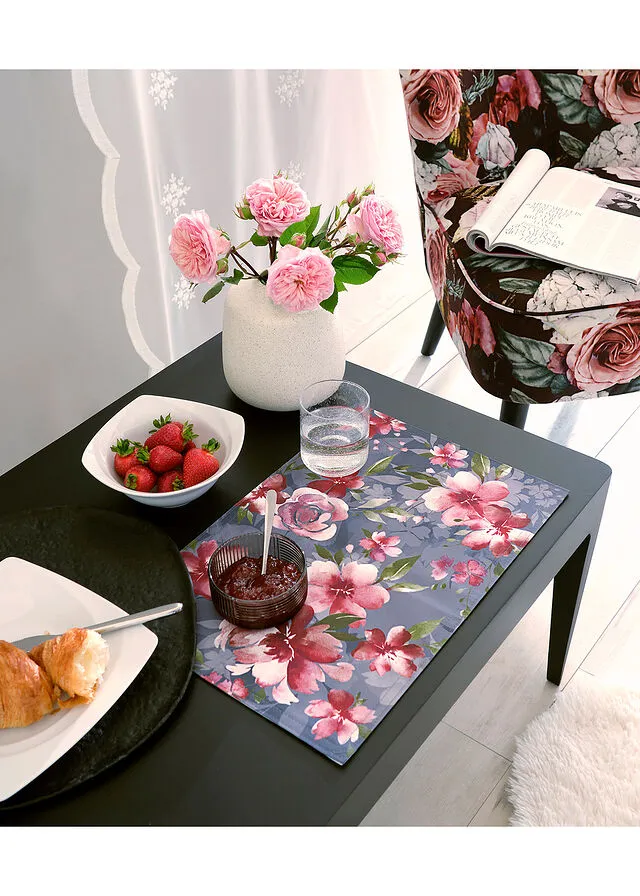 Conjunto para mesa con estampado de flores (2 unidades) Gris baya