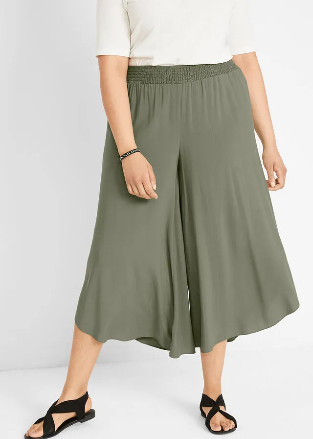 Culotte hasta la pantorrilla con cinturilla cómoda Oliva