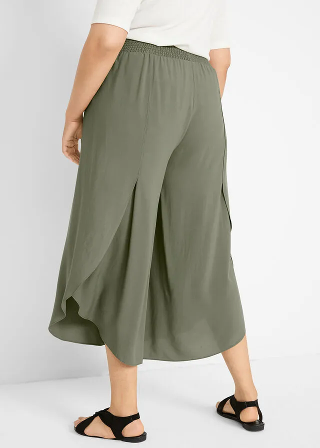 Culotte hasta la pantorrilla con cinturilla cómoda Oliva