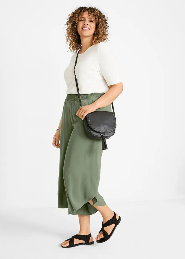 Culotte hasta la pantorrilla con cinturilla cómoda Oliva