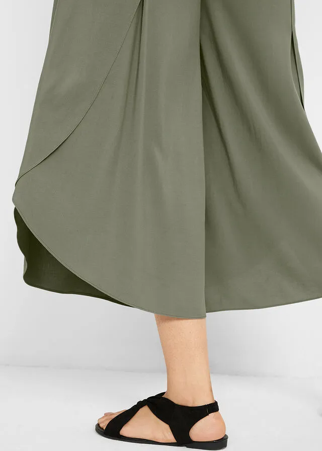 Culotte hasta la pantorrilla con cinturilla cómoda Oliva
