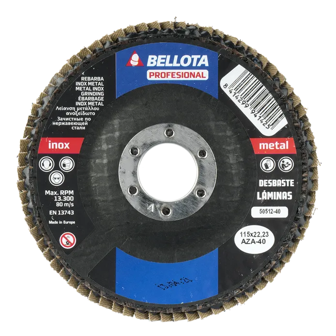 DISCO DE LáMINAS BASE FIBRA CóNCAVA PARA DESBASTE INOXMETAL, GRANO AZ