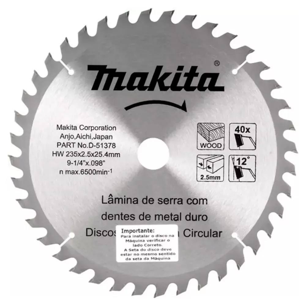 DISCO SIERRA PARA MADERA MAKITA 40 DIENTES 91/4″ 30 X 2.5MM