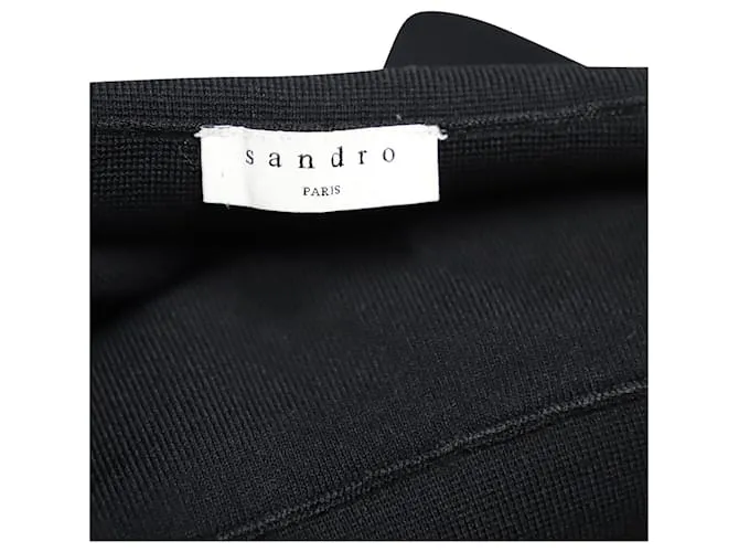 Falda hasta la rodilla acanalada de poliéster negro Sandro Paris 
