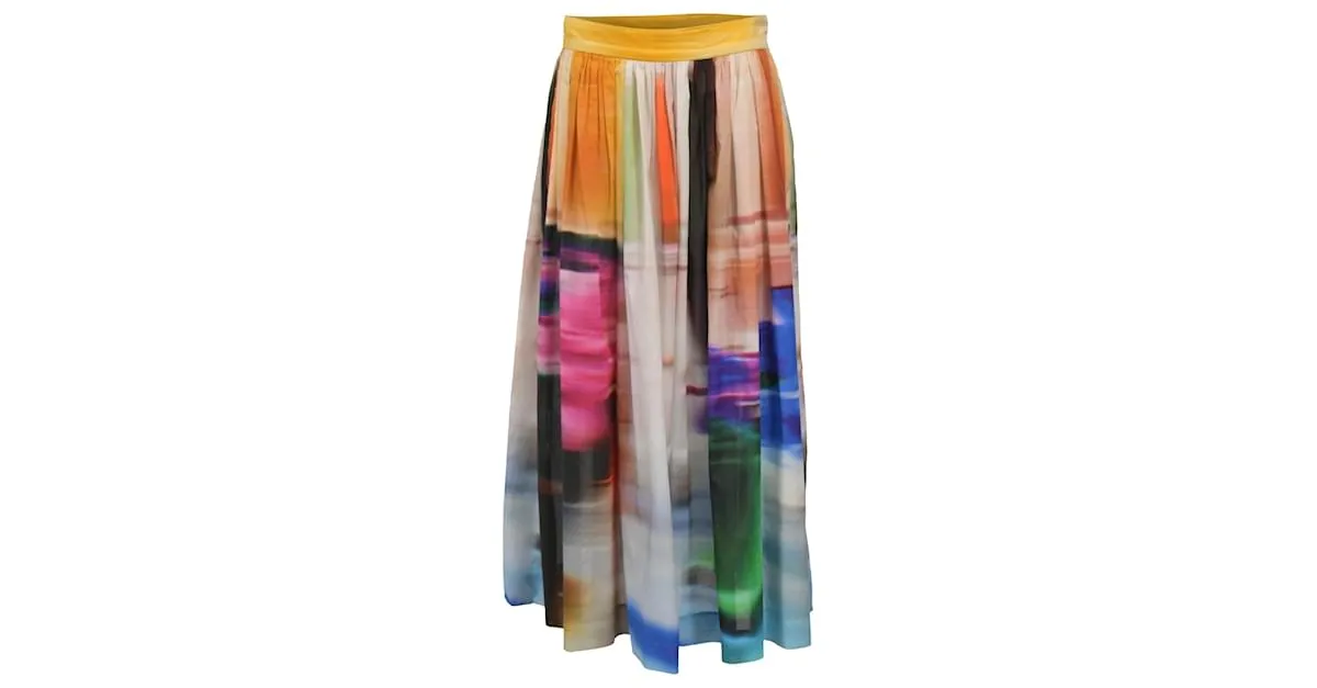 Falda midi plisada estampada Dries Van Noten en algodón multicolor 