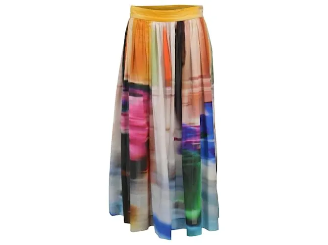 Falda midi plisada estampada Dries Van Noten en algodón multicolor 