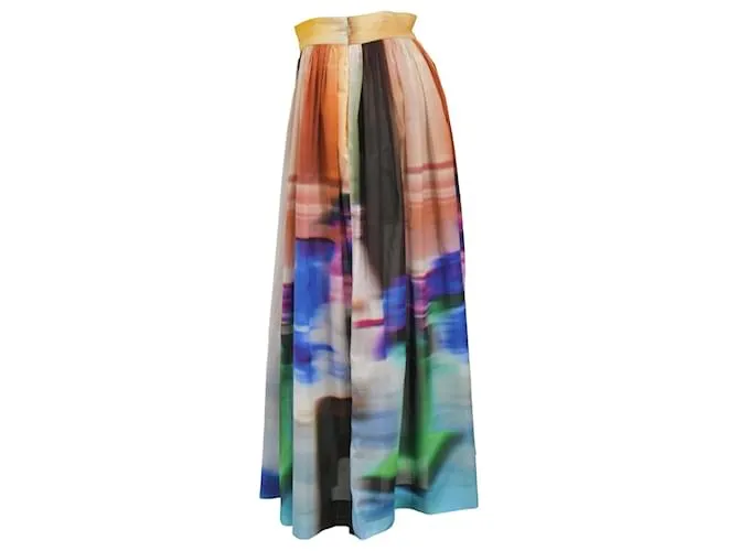 Falda midi plisada estampada Dries Van Noten en algodón multicolor 