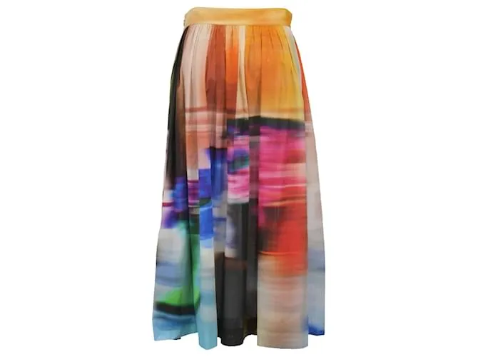 Falda midi plisada estampada Dries Van Noten en algodón multicolor 