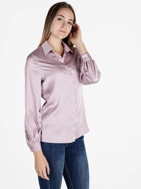 Fashion Camisa de mujer de manga larga efecto satinado