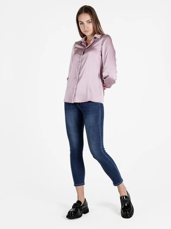 Fashion Camisa de mujer de manga larga efecto satinado
