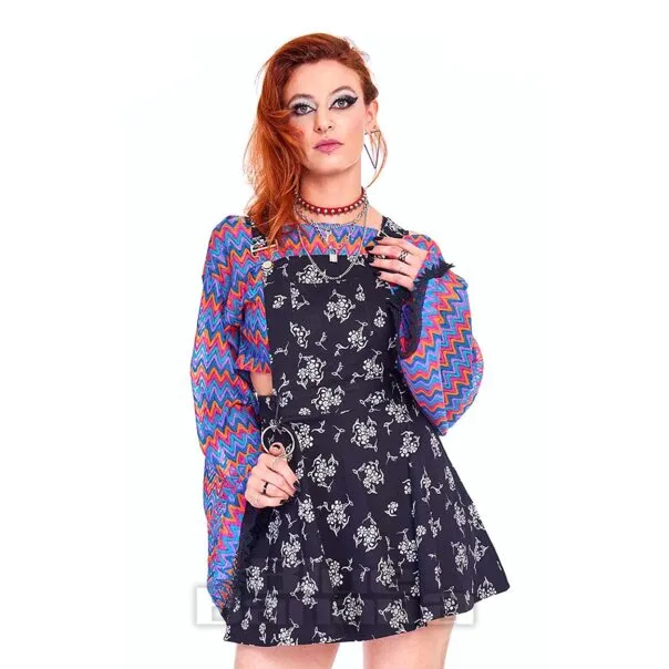 Jawbreaker Flores Ditsy De Calavera Vestido Delantal (Negro)