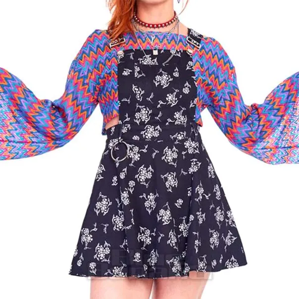 Jawbreaker Flores Ditsy De Calavera Vestido Delantal (Negro)