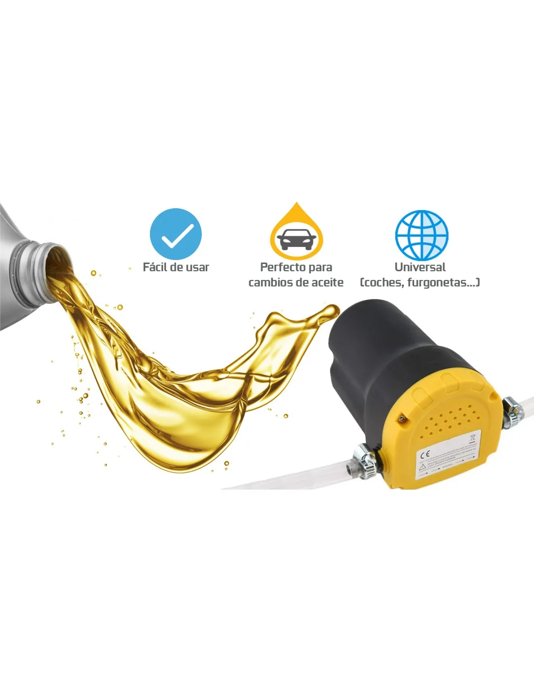 Kit para cambio de aceite de coche Bomba extractora aceite 12v 60 w + Bandeja Recodera De Aceite 6 Litros