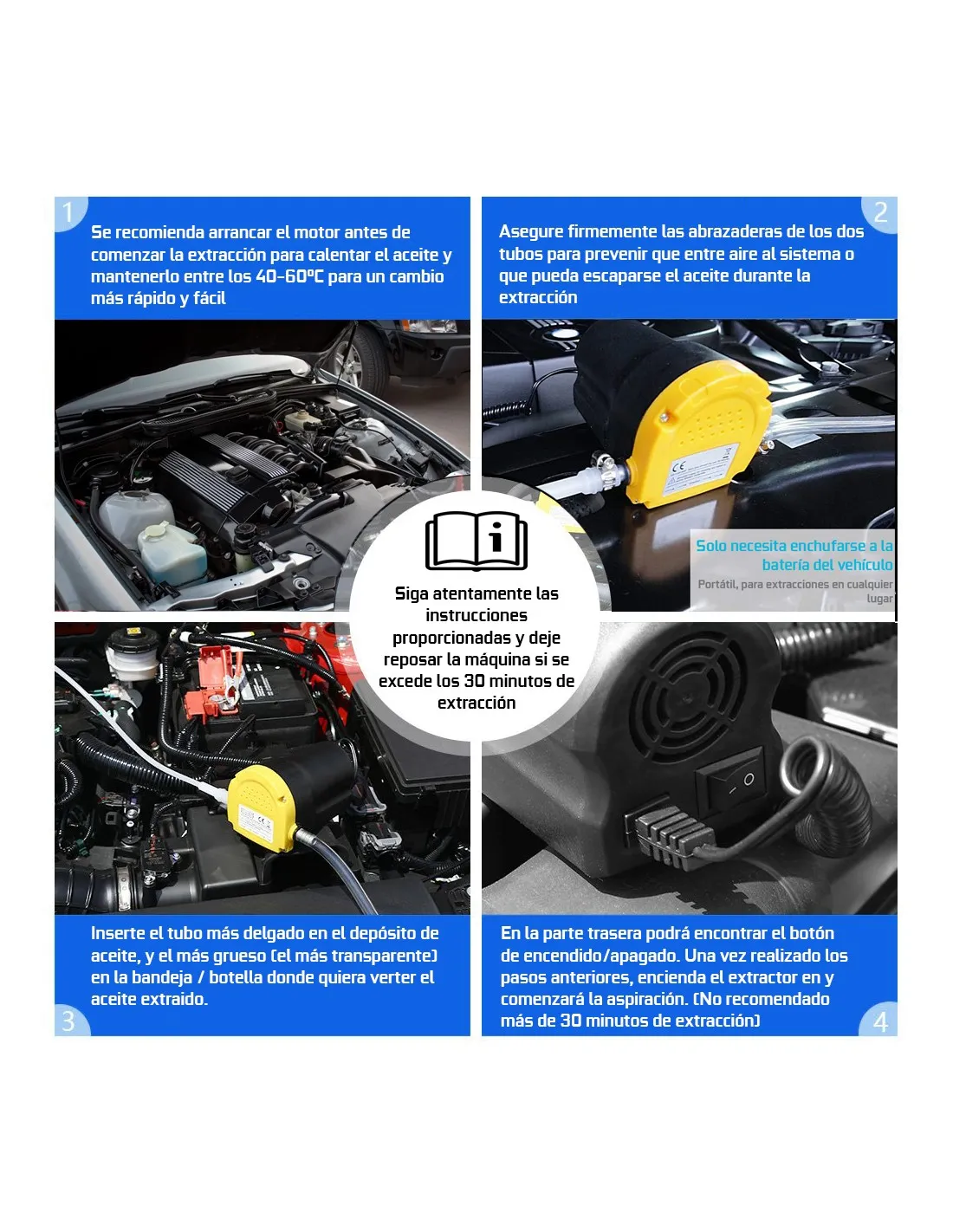 Kit para cambio de aceite de coche Bomba extractora aceite 12v 60 w + Bandeja Recodera De Aceite 6 Litros