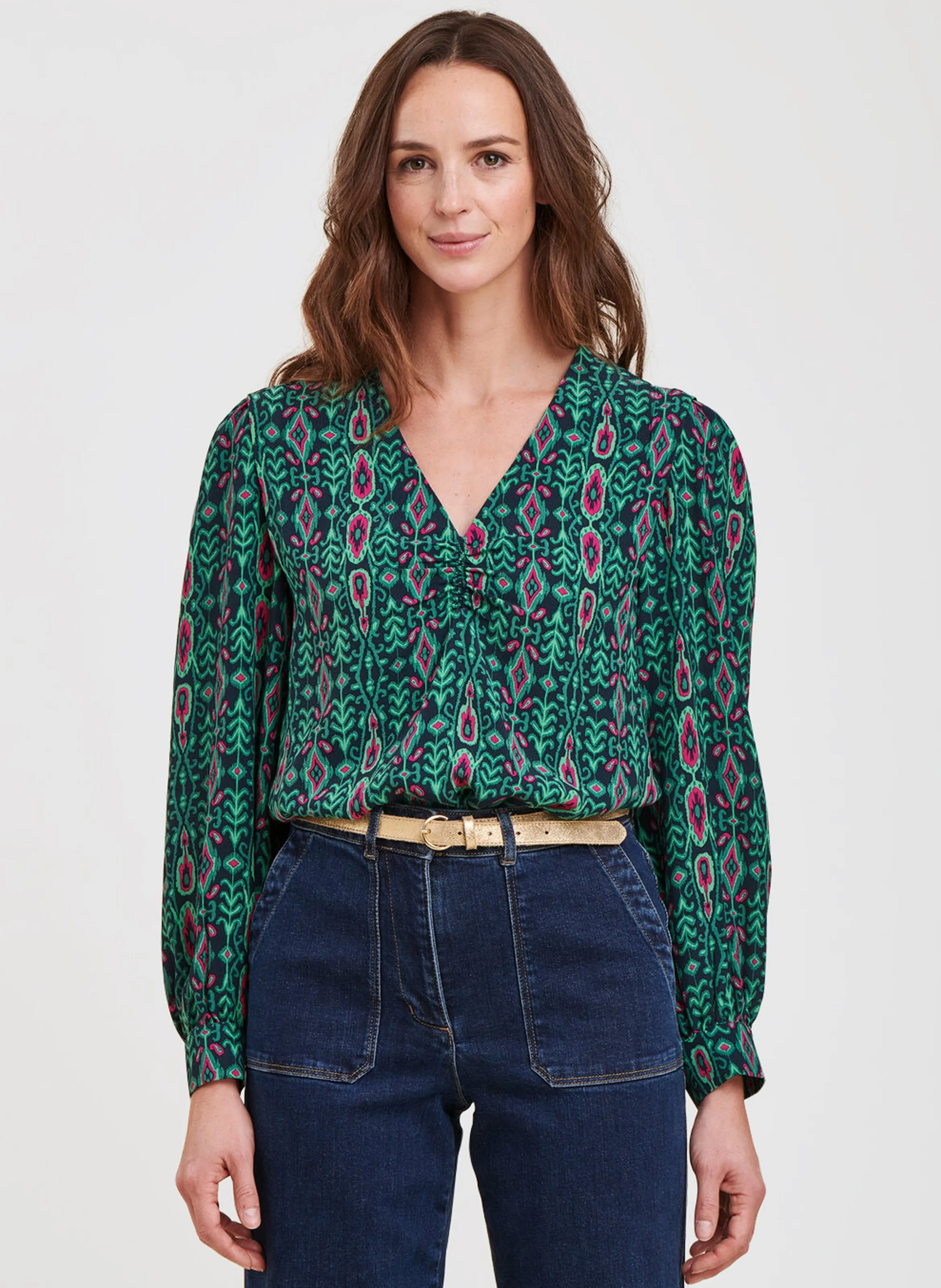 LA FEE MARABOUTEE Top holgado con cuello de pico estampado en verde