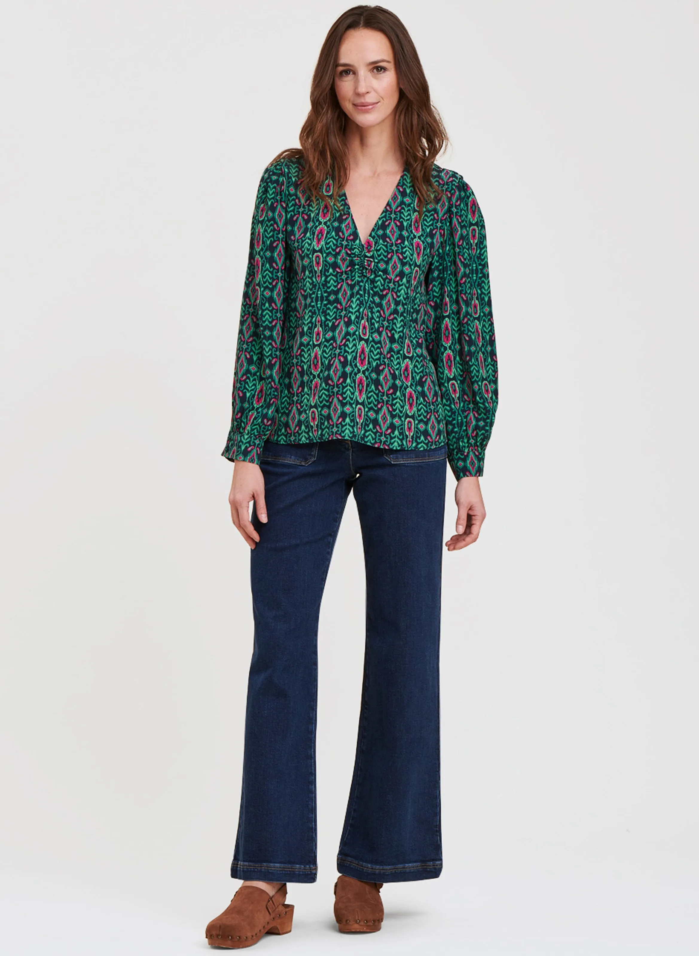 LA FEE MARABOUTEE Top holgado con cuello de pico estampado en verde