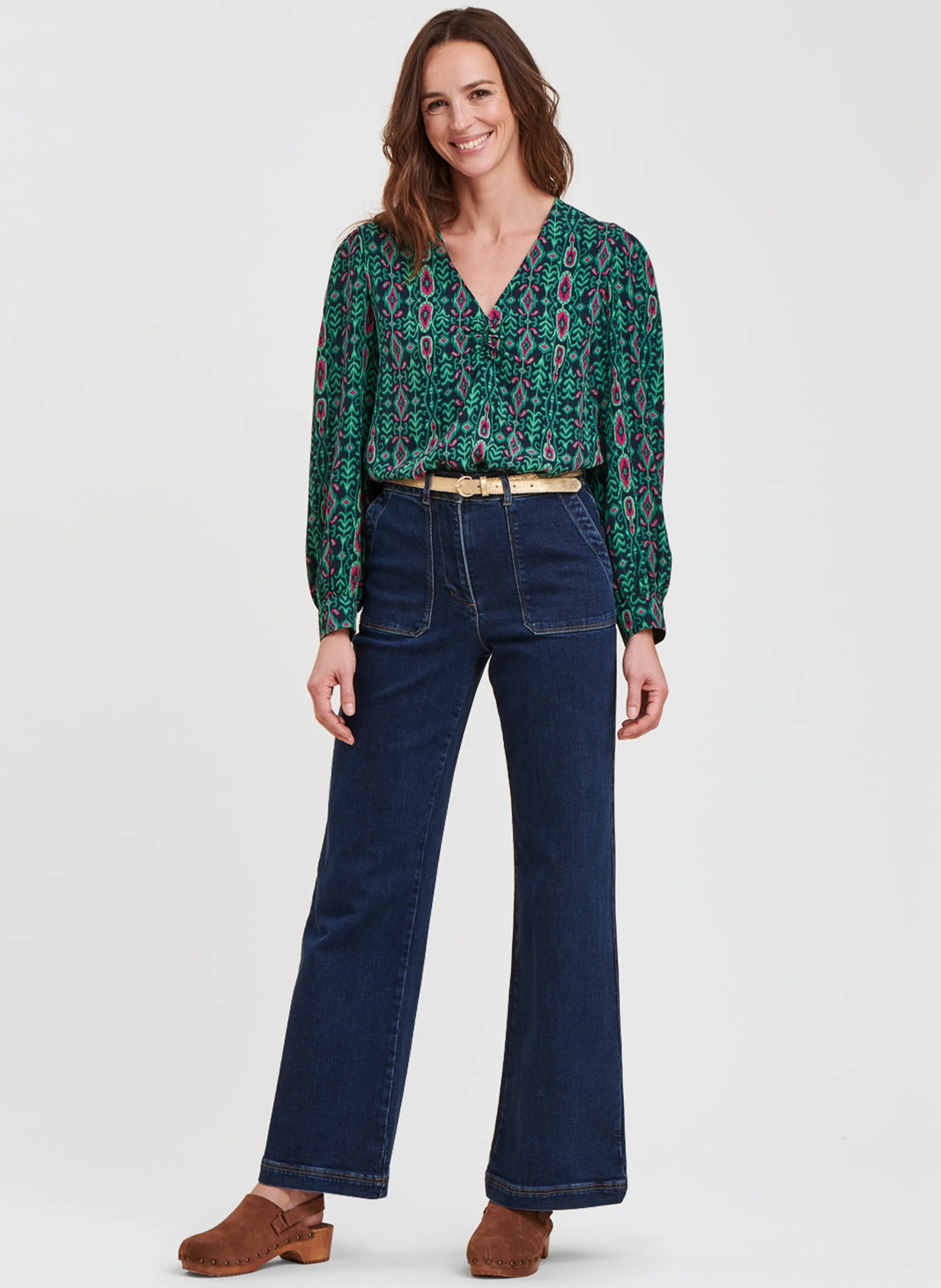LA FEE MARABOUTEE Top holgado con cuello de pico estampado en verde